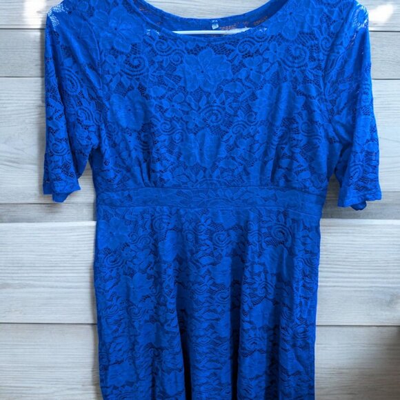 Bright Blue Lace Fit & Flare Dress PLus Size 4X Stretch Party Washable Pockets - Picture 1 of 8